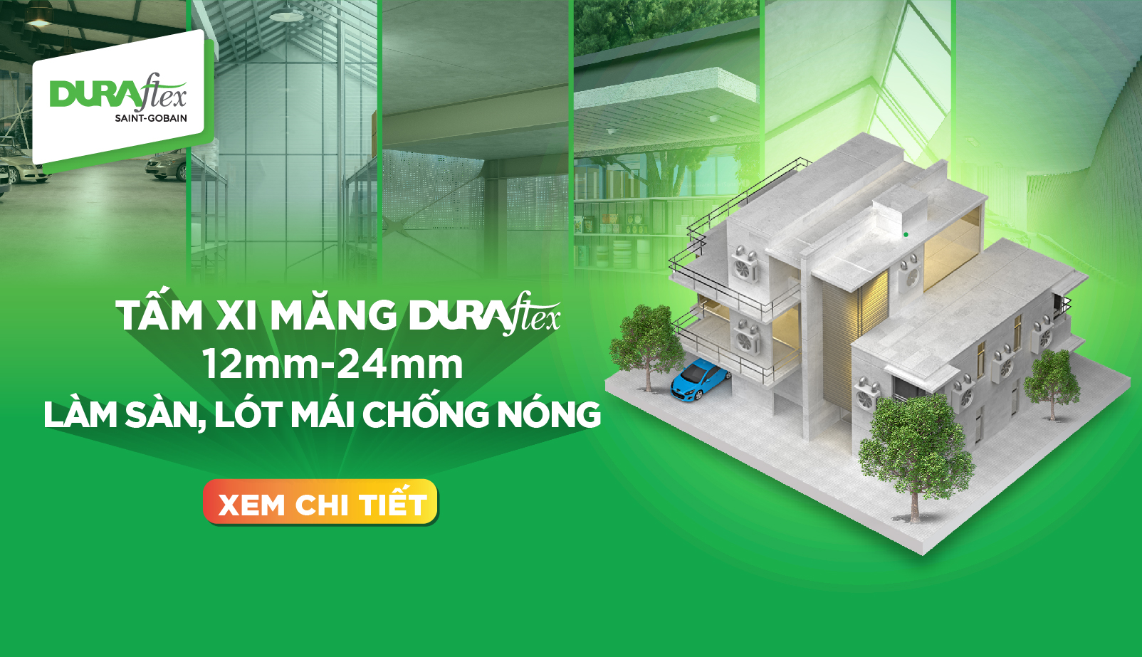 Tấm xi măng DURAflex 12mm-24mm làm sàn, lót mái chống nóng